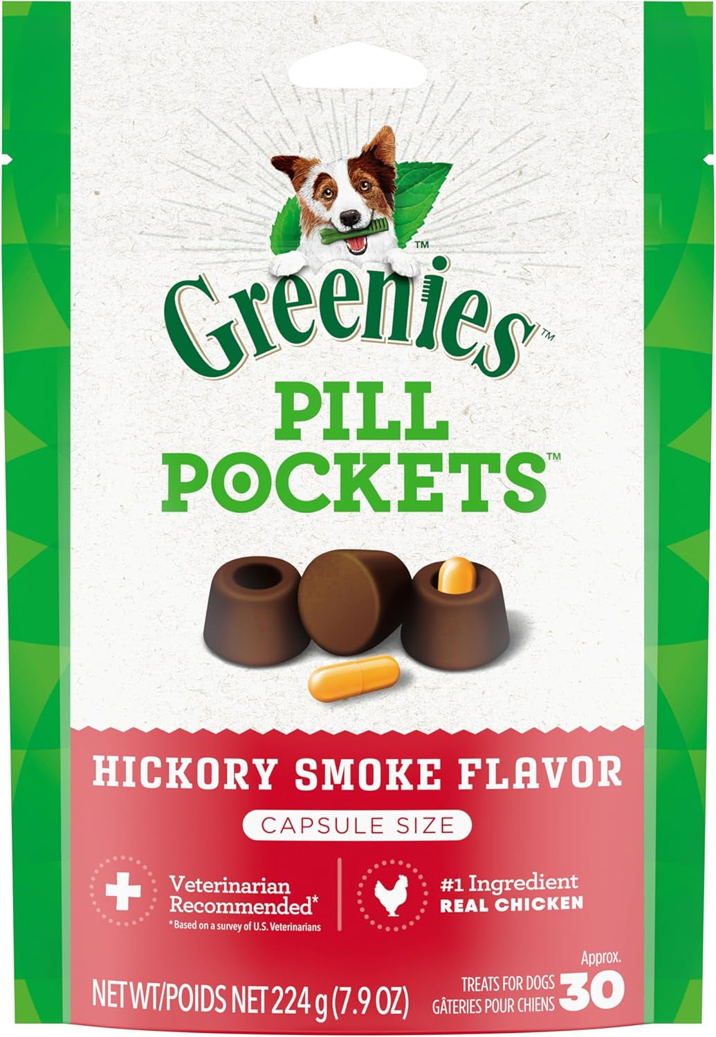 Pill Pockets for Dogs Large Size, Soft Dog Treats, Hickory Smoke Flavor, 7.9 Oz. Pouch (30 Treats)