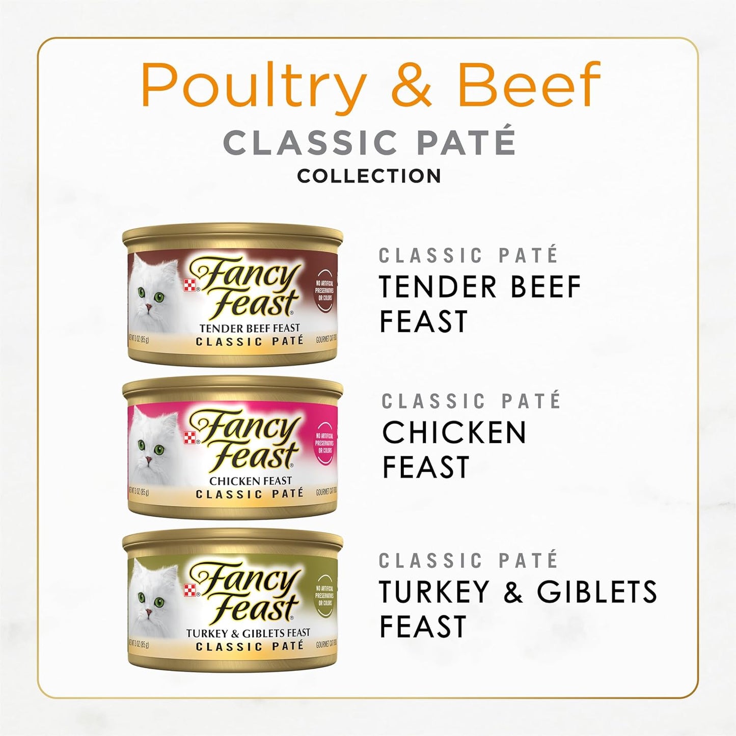 Poultry and Beef Feast Classic Pate Collection Grain Free Wet Cat Food Variety Pack - (Pack of 24) 3 Oz. Cans