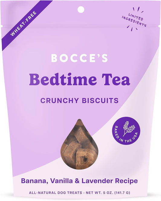 Oven Baked Bedtime Tea Treats for Dogs, Wheat-Free Everyday Dog Treats, Made with Real Ingredients, Baked in the USA, All-Natural Biscuits, Banana, Vanilla, & Lavender, 5 Oz