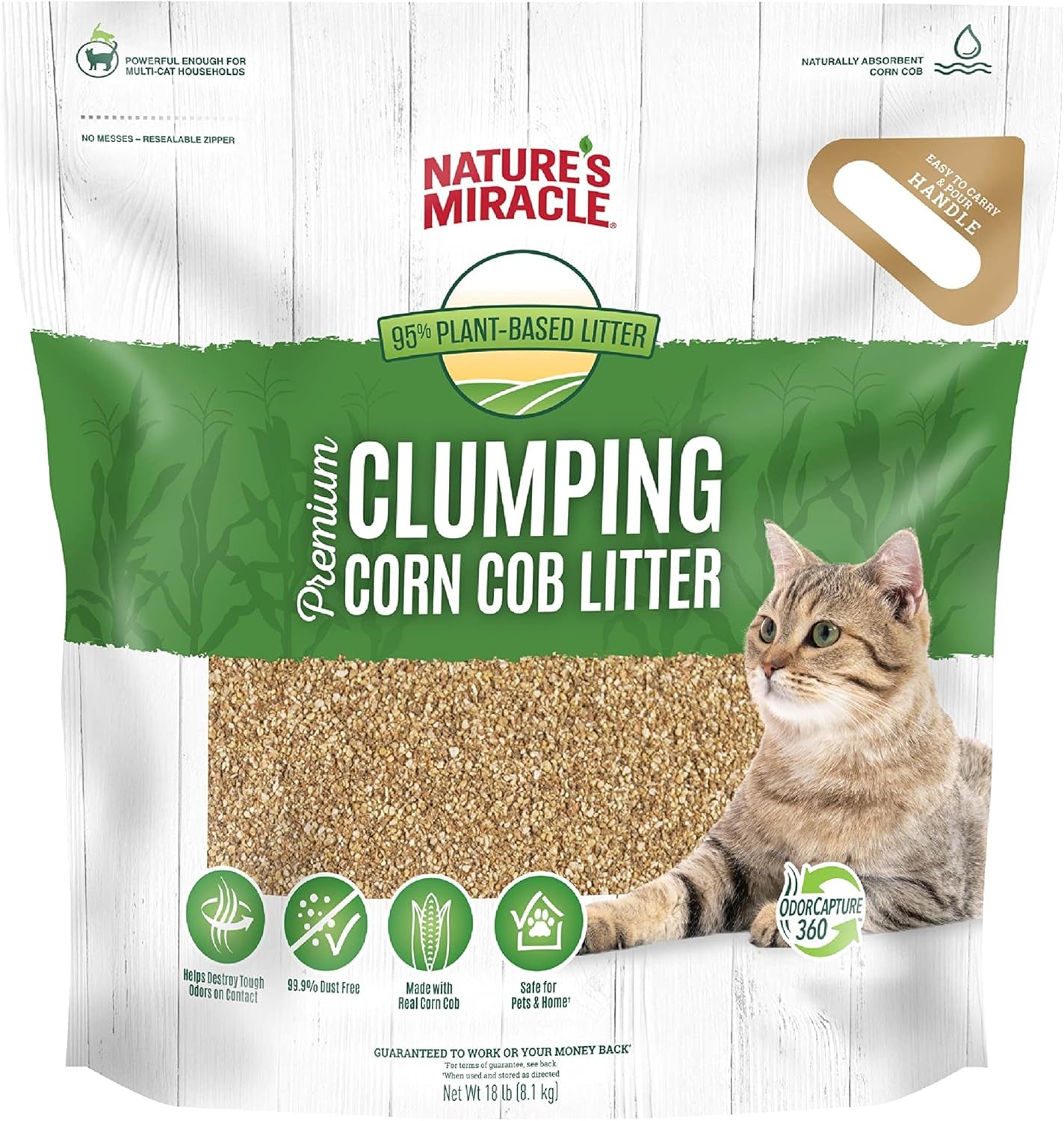 Premium Clumping Corn Cob Litter, Tough Odor Bio-Enzymatic Formula, Dust Free