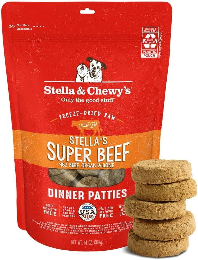Freeze-Dried Raw Dinner Patties - Beef Recipe - High Protein Grain-Free Puppy & Dog Food - Perfect for Picky Eaters - 14 Oz