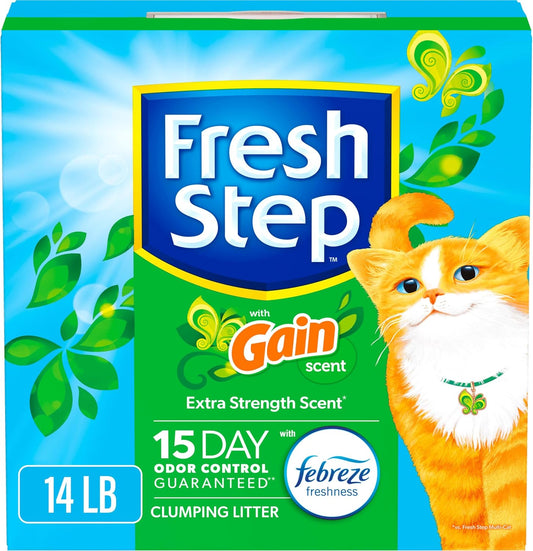 Clumping Cat Litter with Febreze Gain Scent, Long Lasting Odor Control Kitty Litter with Activated Charcoal, Low Dust Formula, 14 Lb