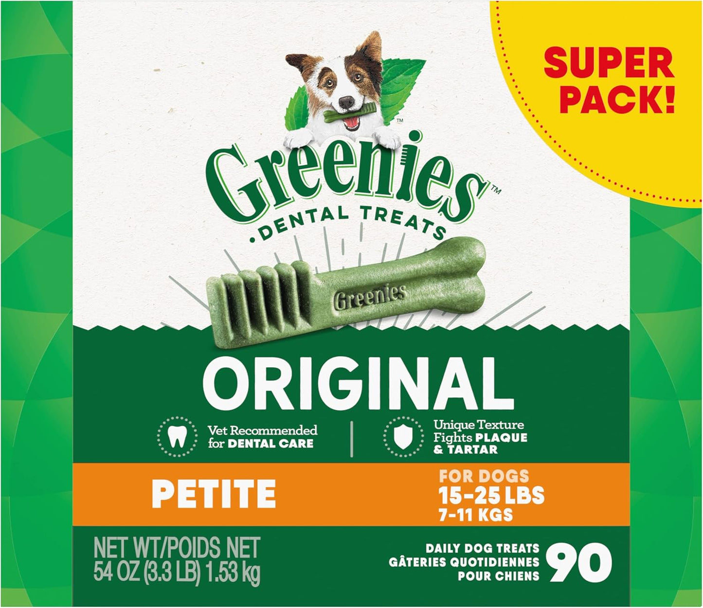 Original Petite Dental Dog Treats, 54 Oz. Pack (90 Treats)