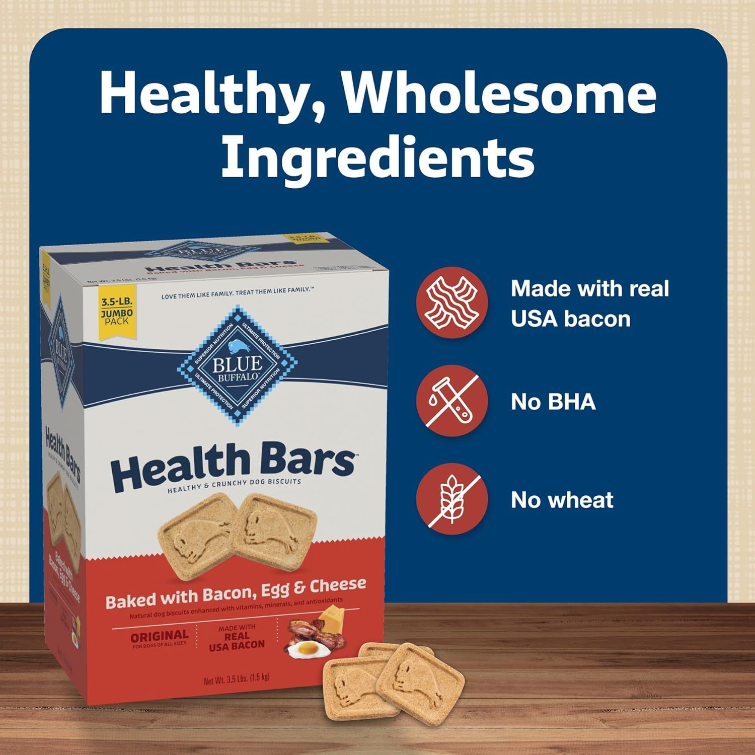 Health Bars Oven-Baked with Natural Ingredients, Bacon, Egg & Cheese Crunchy Dog Biscuits, 3 Lbs.