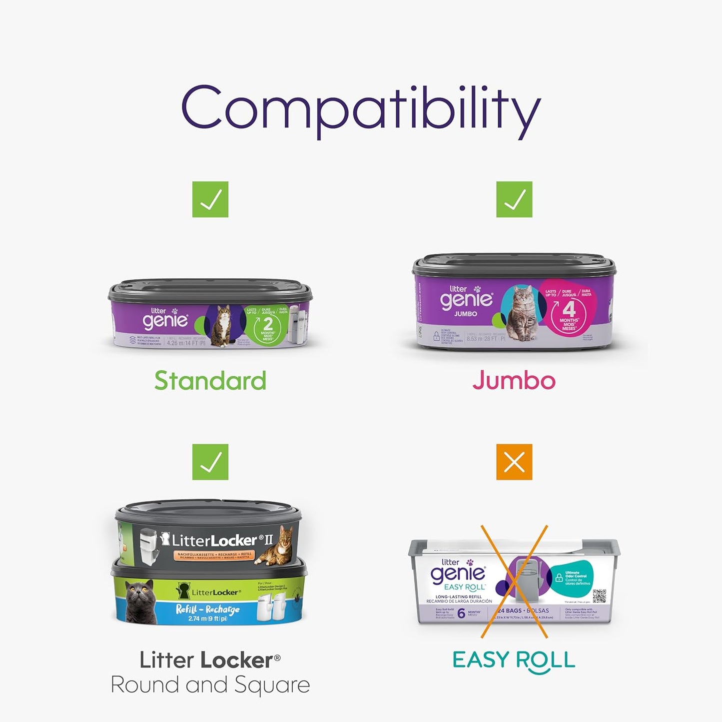 Refill Bags | Stand Alone Genuine Film 6 Pk | Compatible with  Standard and Jumbo Refills | Ultimate Odor Control Cat Litter Bags | up to 12 Months of Supply for One Cat