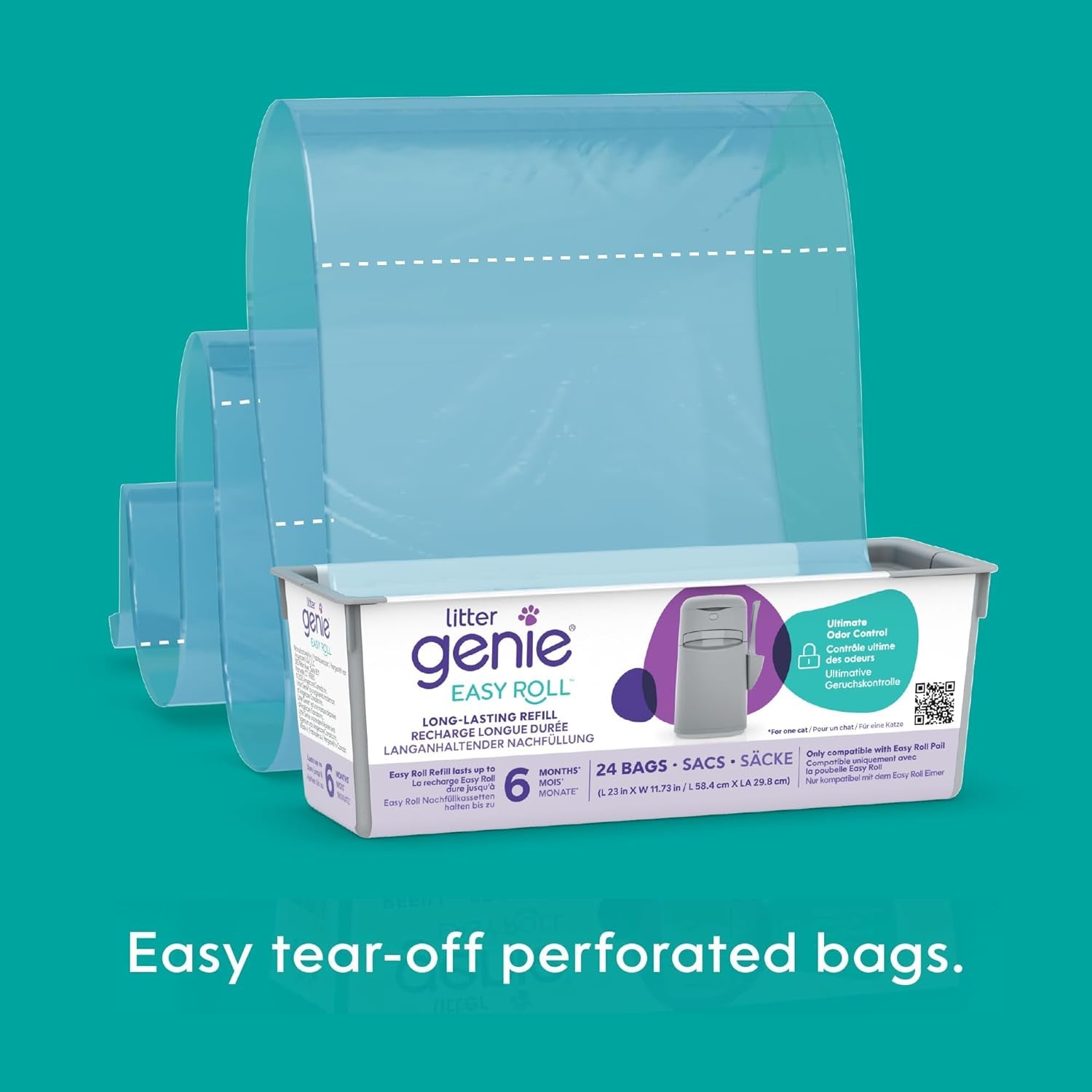 Easy Roll Pail | Cat Litter Box Waste Disposal System for Odor Control | Includes 1 Continuous Refill Bag