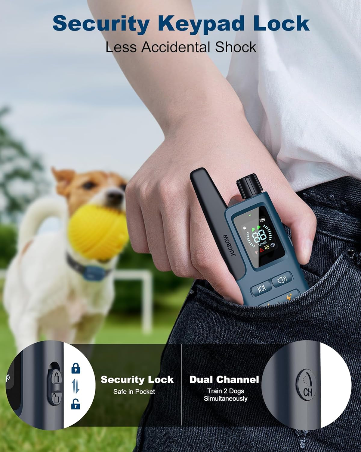 Dog Shock Collar - 4200FT Dog Training Collar with Remote IPX7 Waterproof Electric Collar with 4 Training Modes, Security Lock, Rechargeable E-Collar for All Breeds, Sizes Cyan Blue