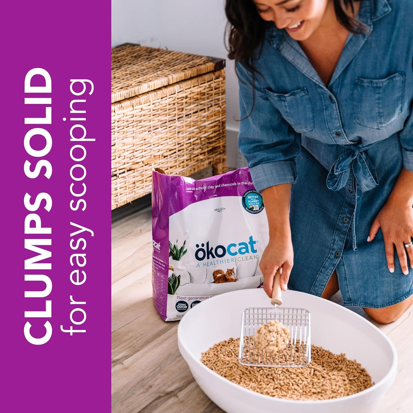 Less Mess Low Tracking Wood Clumping Cat Litter Mini- Pellets, Unscented, 21.5 Pounds - Natural Ingredients, Stops Odor, Clumps Solid, 99% Dust Free, Great for Long-Hair Breeds