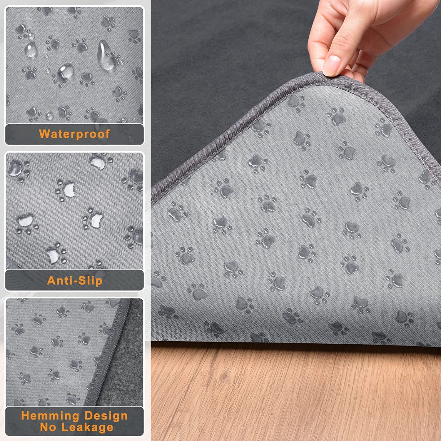 2 Packs Extra Large Reusable Dog Mat for Floor, Non-Slip Washable Pee Pads for Dogs, Fast Absorbent Pet Whelping Pads, Puppy Playpen Mat for Incontinence, Housebreak, Crate (36"X48"-Gray)
