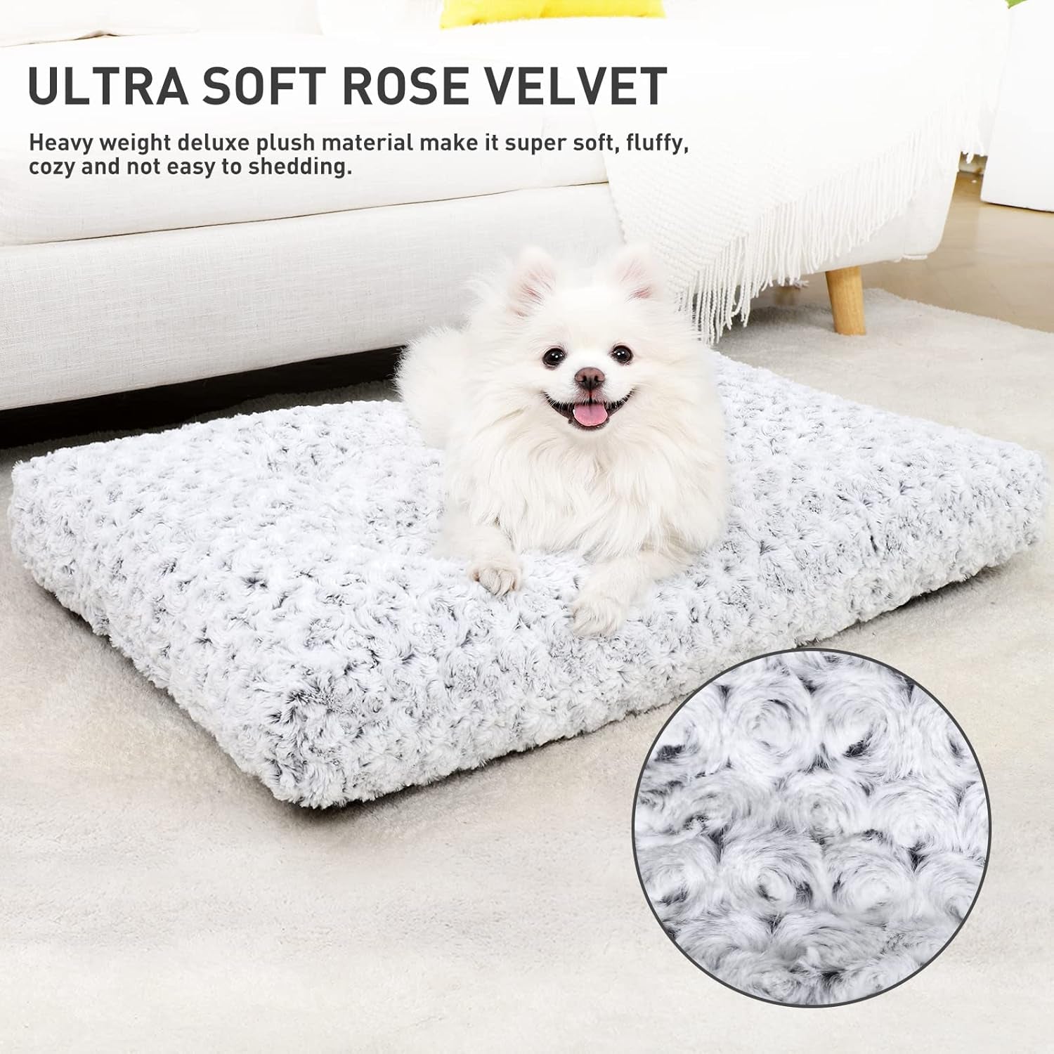 Washable Dog Bed Deluxe Plush Dog Crate Beds Comfy Kennel Pad Anti-Slip Pet Sleeping Mat for Large, Jumbo, Medium, Small Dogs Breeds, 23" X 18", Gray