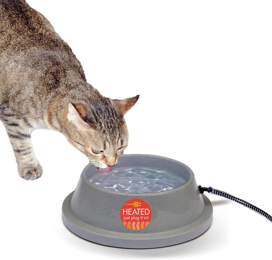 Thermal-Bowl Heated Water Bowl for Cats & Dogs Outside, Safety Listed Outdoor Heated Dog Dish for Pets, Automatic No Freeze, anti Chew Cord - 32 Ounces Gray 12W