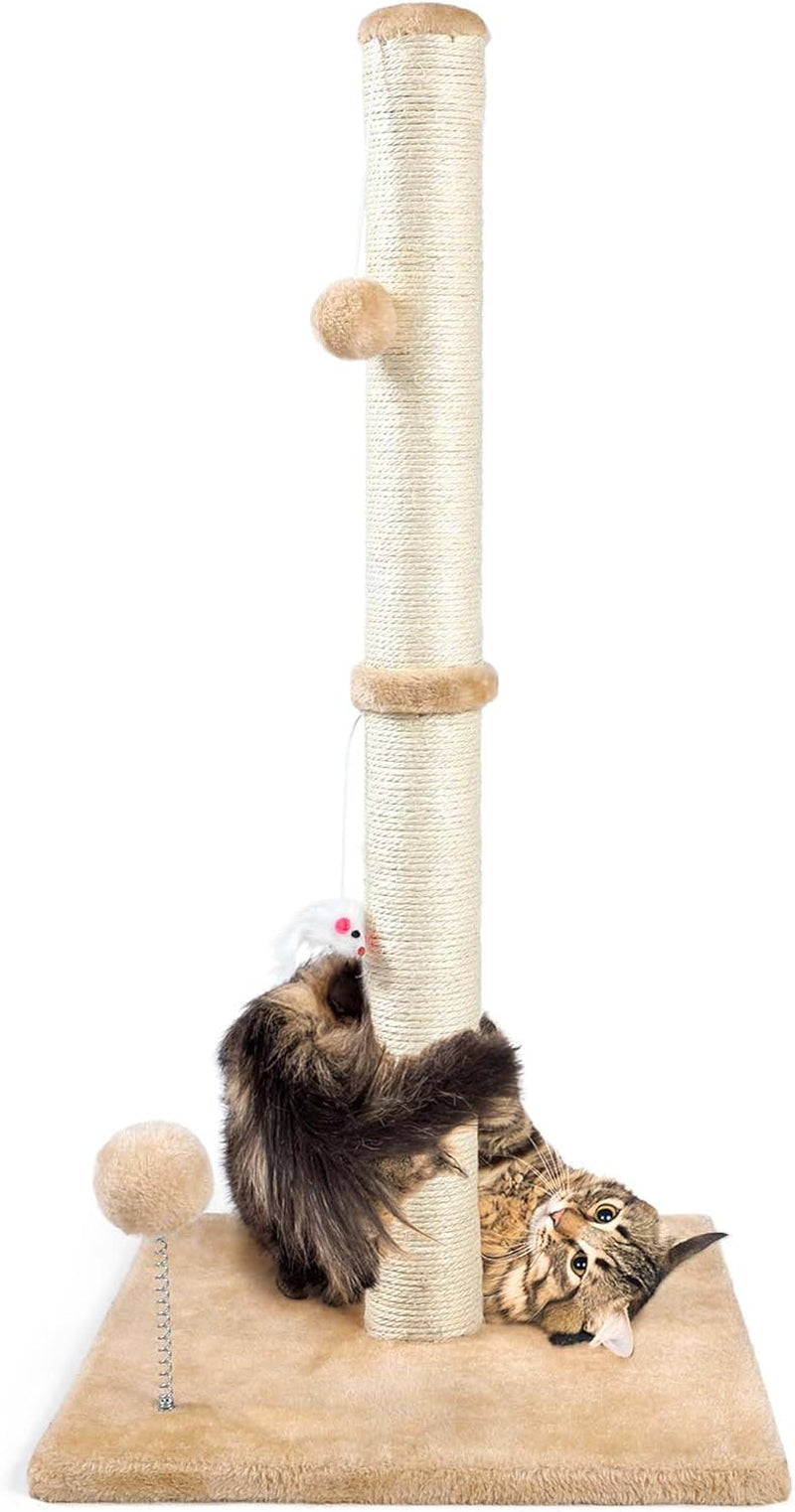 32" Tall Cat Scratching Posts for Indoor Cats, 3-In-1 Vertical Cat Scratching Post with Plush Toys, Premium Sisal Post for Cats at All Ages with Reinforced Stable Base, Beige