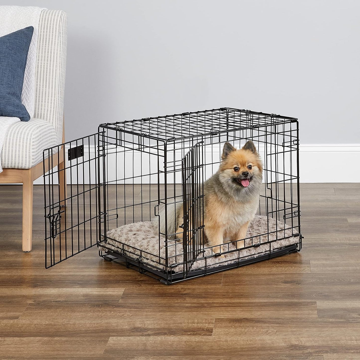 24-Inch Two-Door Icrate Folding Dog Crate with Divider Panel, Leak-Proof Tray & Secure Latches – Metal Wire Kennel for Small Breeds – Portable, Durable & Easy to Assemble