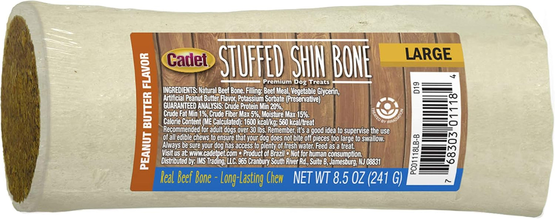 Stuffed Shin Bone - Highly Digestible, High Protein, Long-Lasting Dog Chew Bone for Aggressive Chewers, Supports Dental Health, - Peanut Butter Flavor, Large (1 Count)