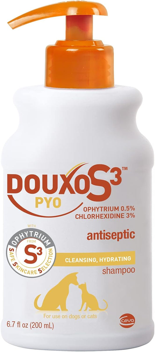 S3 Pyo Shampoo, Contains 3% Chlorhexidine & 0.5% Ophytrium, Antiseptic & Hydrating, for Bacterial or Yeast Skin Infections, for Dogs and Cats, 6.7 Fl. Oz. (200Ml)