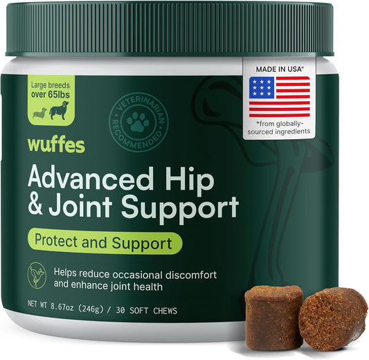 Advanced Dog Hip and Joint Supplement with Glucosamine, Chondroitin, Omega 3, MSM, and Green Lipped Mussel, 30 Pork Flavored Chews for Large Dog Breeds