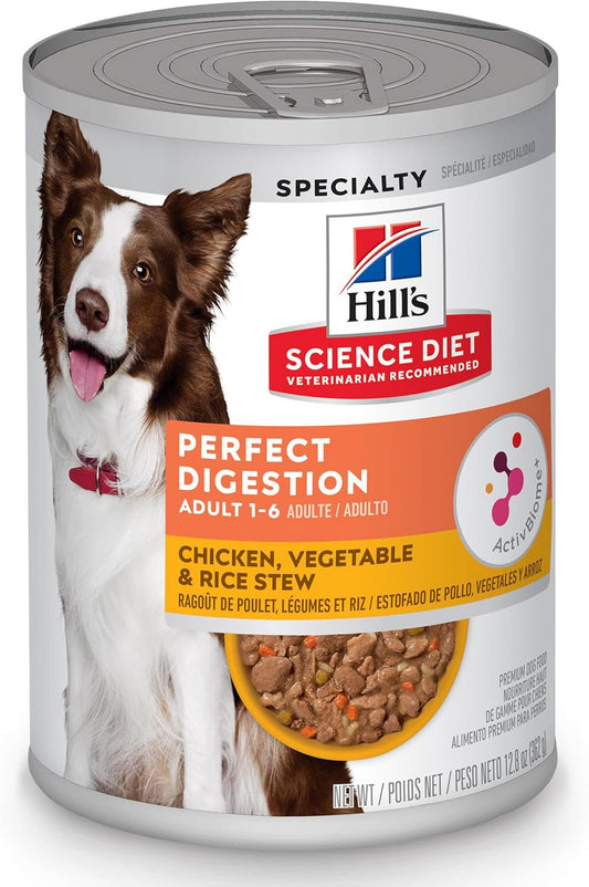 Perfect Digestion, Adult 1-6, Digestive Support, Wet Dog Food, Chicken, Vegetable & Rice Stew, 12.5 Oz Can, Case of 12