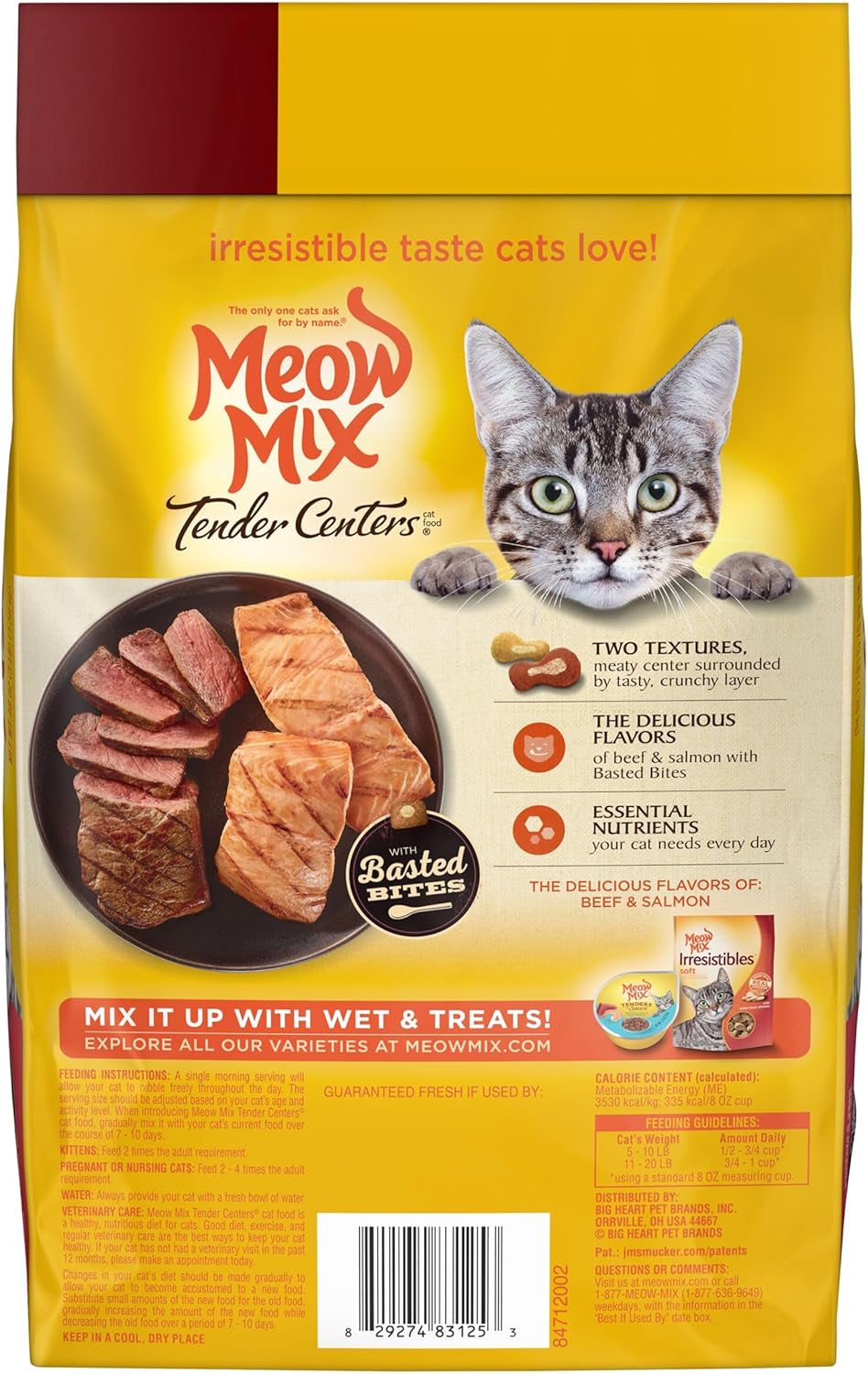 Tender Centers Basted Bites Dry Cat Food, Beef & Salmon Flavors, 3 Pound (Pack of 4), Crunchy outside Meaty Inside
