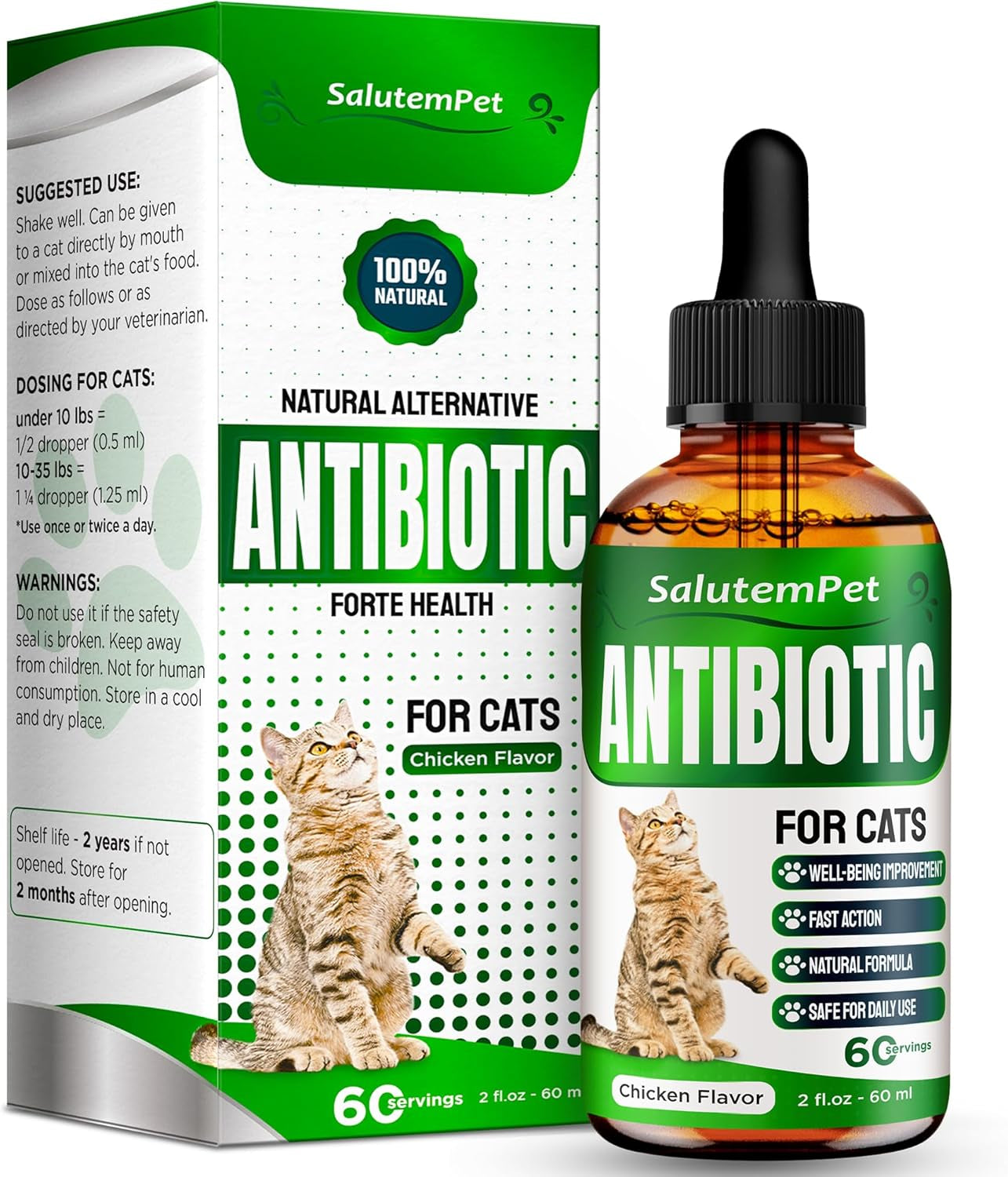 Cat Antibiotic for Infections, Utis, Respiratory Moments, Cold, & Allergies | Antibiotics for Cats of All Ages & Breeds | Liquid Form | Natural Supplement with Chicken Flavor | 2 Oz