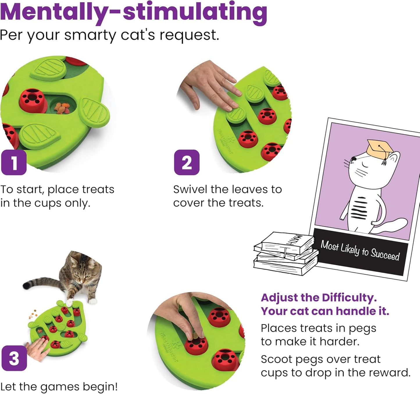 Buggin' Out Puzzle & Play, Interactive Treat Puzzle Cat Toy 13 in X 9.5 In, Green