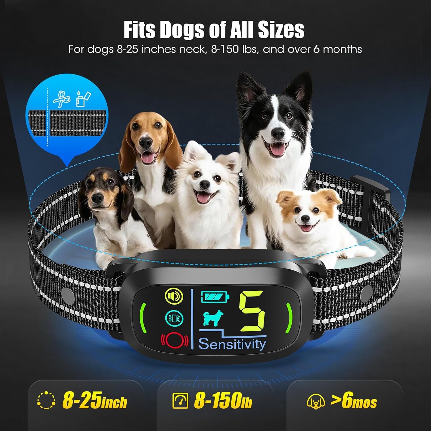 Smart AI Bark Collar for Large Medium Small Dogs, anti Barking Device with 5 Training Modes, Exclusive Forced Bark-Stopping, Rechargeable IP67 Waterproof Bark Collar with 5 Sensitivity (Black)