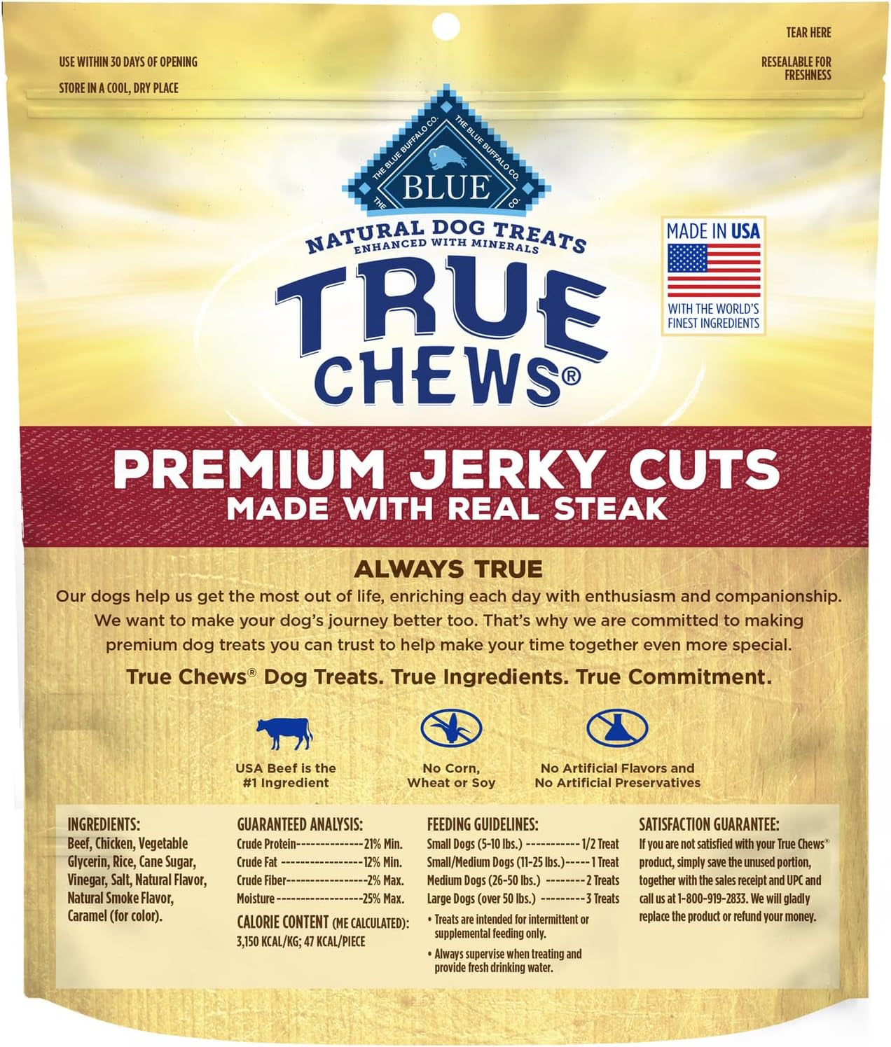 True Chews Premium Jerky Cuts Dog Treats, Made in the USA with Natural Ingredients, Beef, 20-Oz Bag