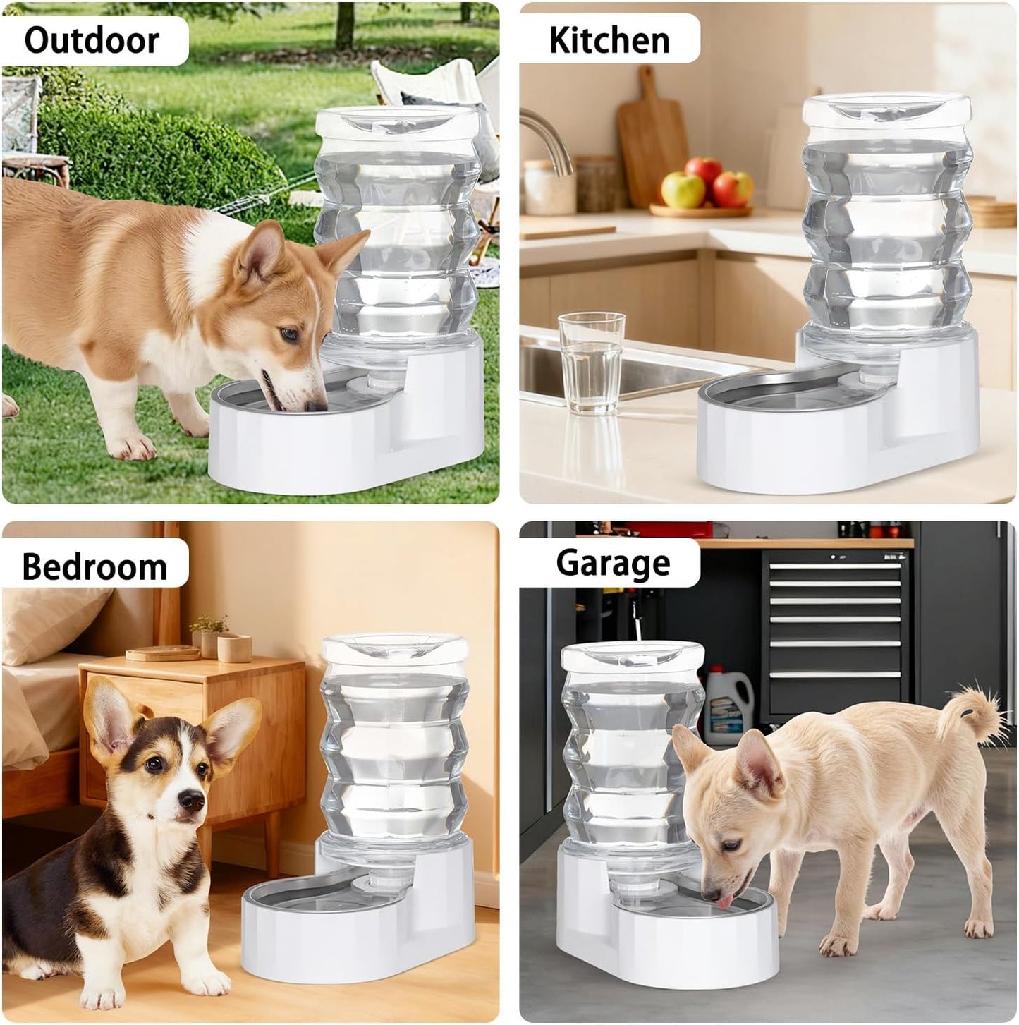 Automatic Gravity Pet Waterer: 7L White Stainless Steel Water Dispenser - Large Capacity Water Feeder for 25-35 LB Senior Dogs with Spinal Issues - for Living Room Bedroom