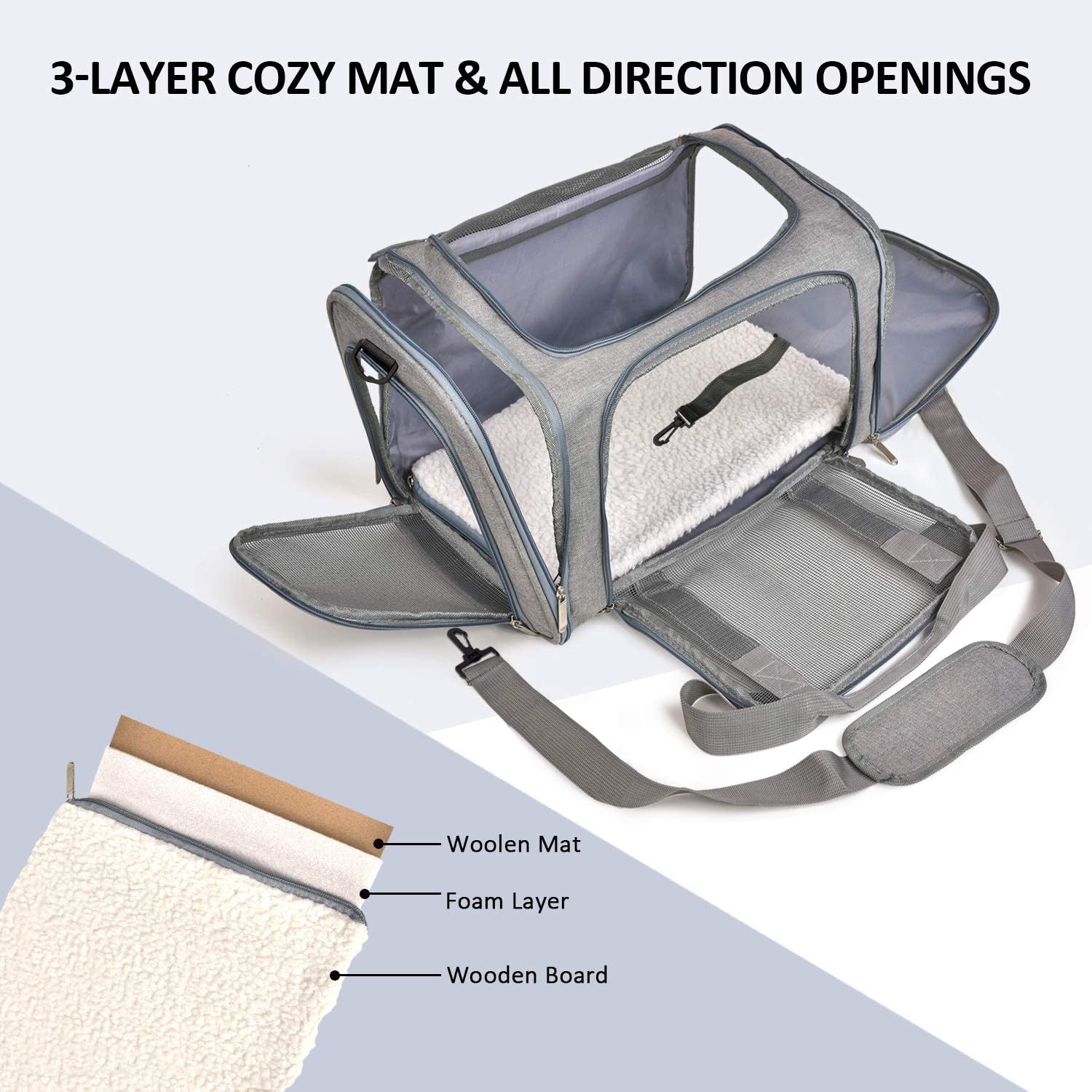 Cat Carriers Dog Carrier Pet Carrier for Small / Medium Cats Dogs Puppies (Up to 15Lbs), TSA Airline Approved Small Dog Carrier Soft Sided, Collapsible Waterproof Travel Puppy Carrier - Grey
