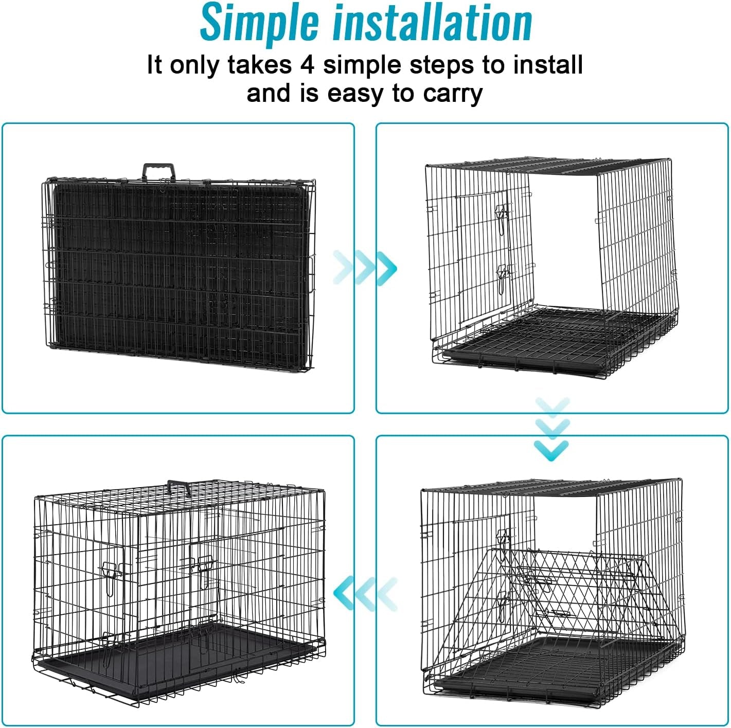 Dog Crate for Small Dogs 24 Inch Folding Metal Wirepet Cage Double Door W/Divider Panel Indoor Outdoor Kennel Leak-Proof Plastic Tray,Black