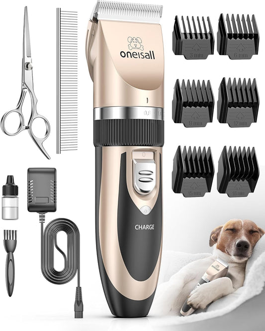 Dog Clipper Low Noise, Dog Grooming Kit with Rechargeable, Dog Shaver Cordless Electric Quiet Hair Clipper Set for Dog Cats Pets（Gold）
