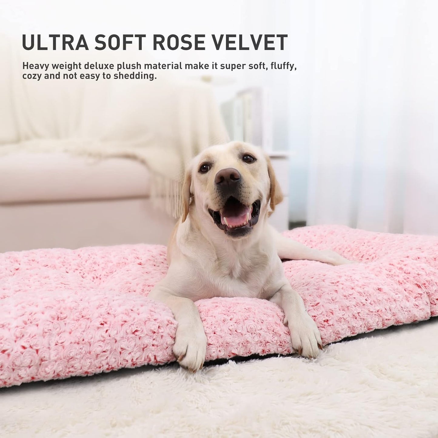 Washable Dog Bed Deluxe Plush Dog Crate Beds Comfy Kennel Pad Anti-Slip Pet Sleeping Mat for Large, Jumbo, Medium, Small Dogs Breeds, 35" X 23", Pink