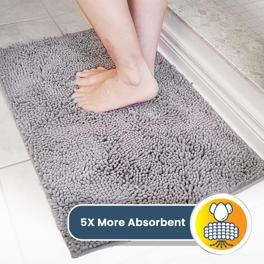 ® Shown on TV – Super Absorbent Door Mat Indoor, Microfiber Quick Dry Chenille Entryway Rug, Non-Slip Front Door Mat, Indoor Mats for Entryway, Machine Washable Pet Rug, Grey 24"X36"