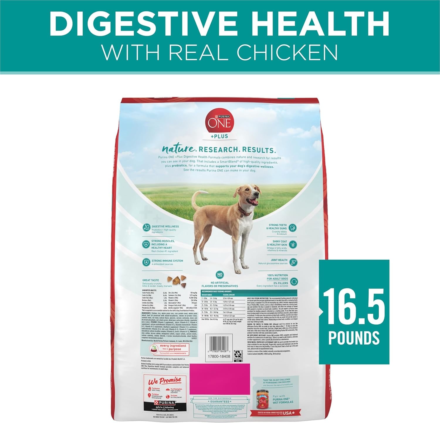 plus Digestive Health Formula Dry Dog Food Natural with Added Vitamins, Minerals and Nutrients - 16.5 Lb. Bag