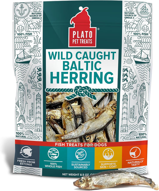 Pet Treats Fish Dog Treats - Air-Dried, Single Ingredient Dog Treat - with Omega 3 & 6 Fatty Acids to Support Skin and Coat - 100% Whole Fish - Wild Caught Baltic Herring Dog Treats - 8.5 Oz