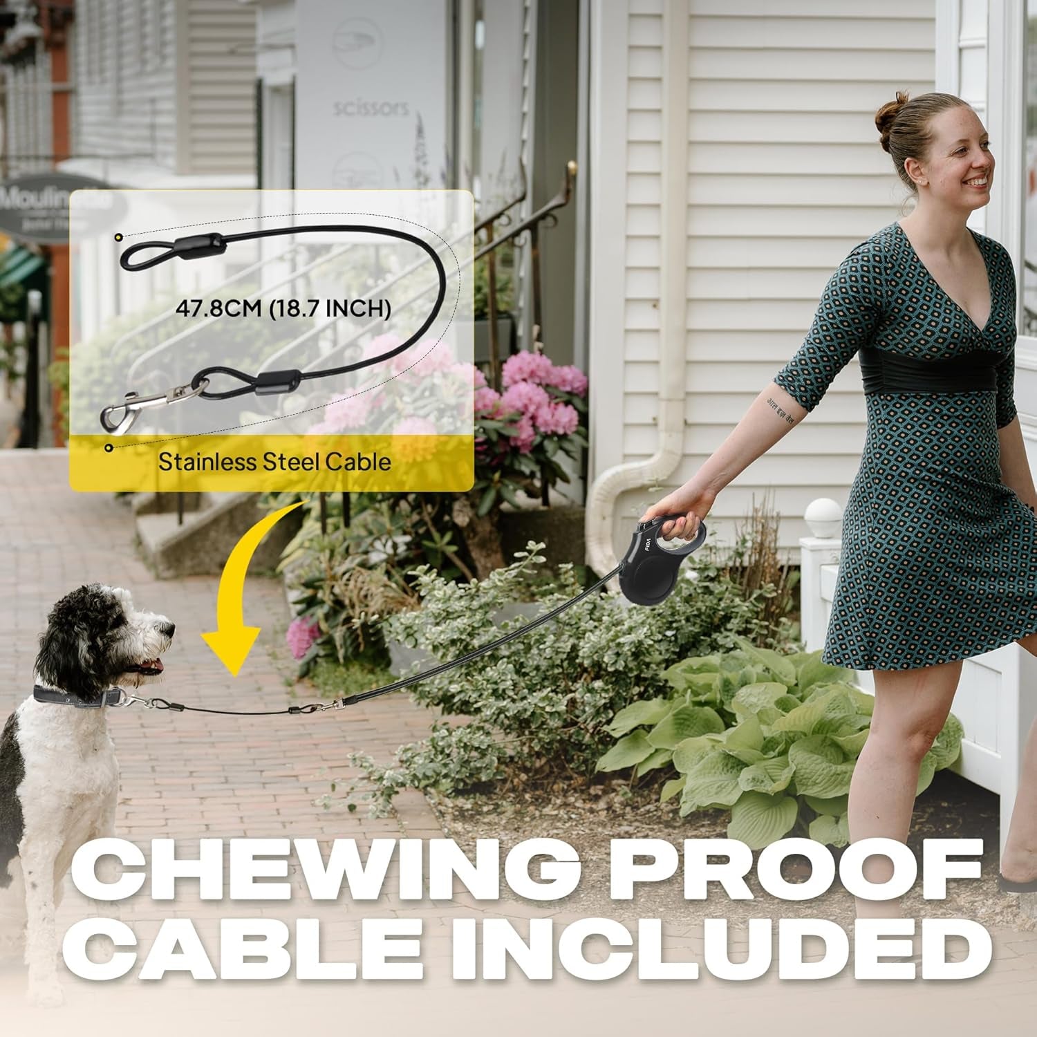 Retractable Dog Leash Large Breed, Heavy Duty 16 Ft Dog Walking Leash, up to 110 Lbs, 360° Tangle Free, Black