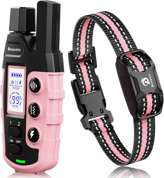 Dog Shock Collar - 3300Ft Dog Training Collar with Remote for 5-120Lbs Small Medium Large Dogs Rechargeable Waterproof E Collar with Beep (1-8), Vibration(1-16), Safe Shock(1-99) (Lightpink)