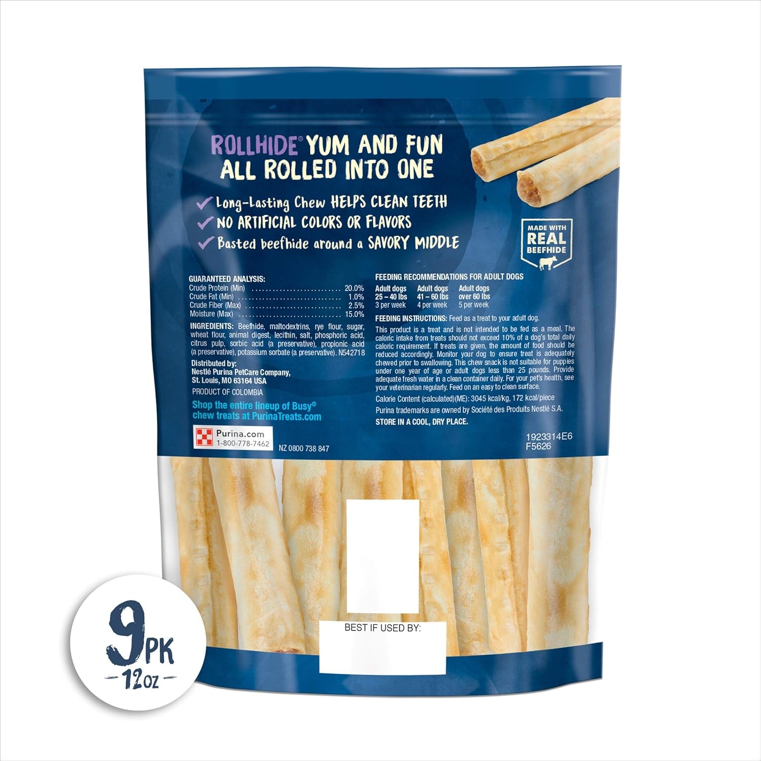 Rawhide Small/Medium Breed Dog Bones, Rollhide - 9 Ct. Pouch