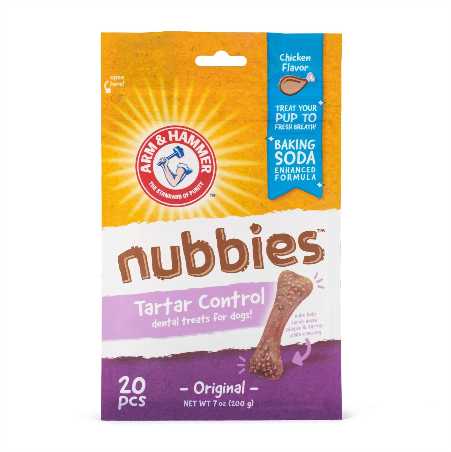 for Pets Nubbies Dental Treats for Dogs with Baking Soda & Calcium, Treat Chews Help Fight Bad Breath, Plaque & Tartar without Brushing, Chicken Dog, Sm Size, 20 Pcs (Packaging May Vary)