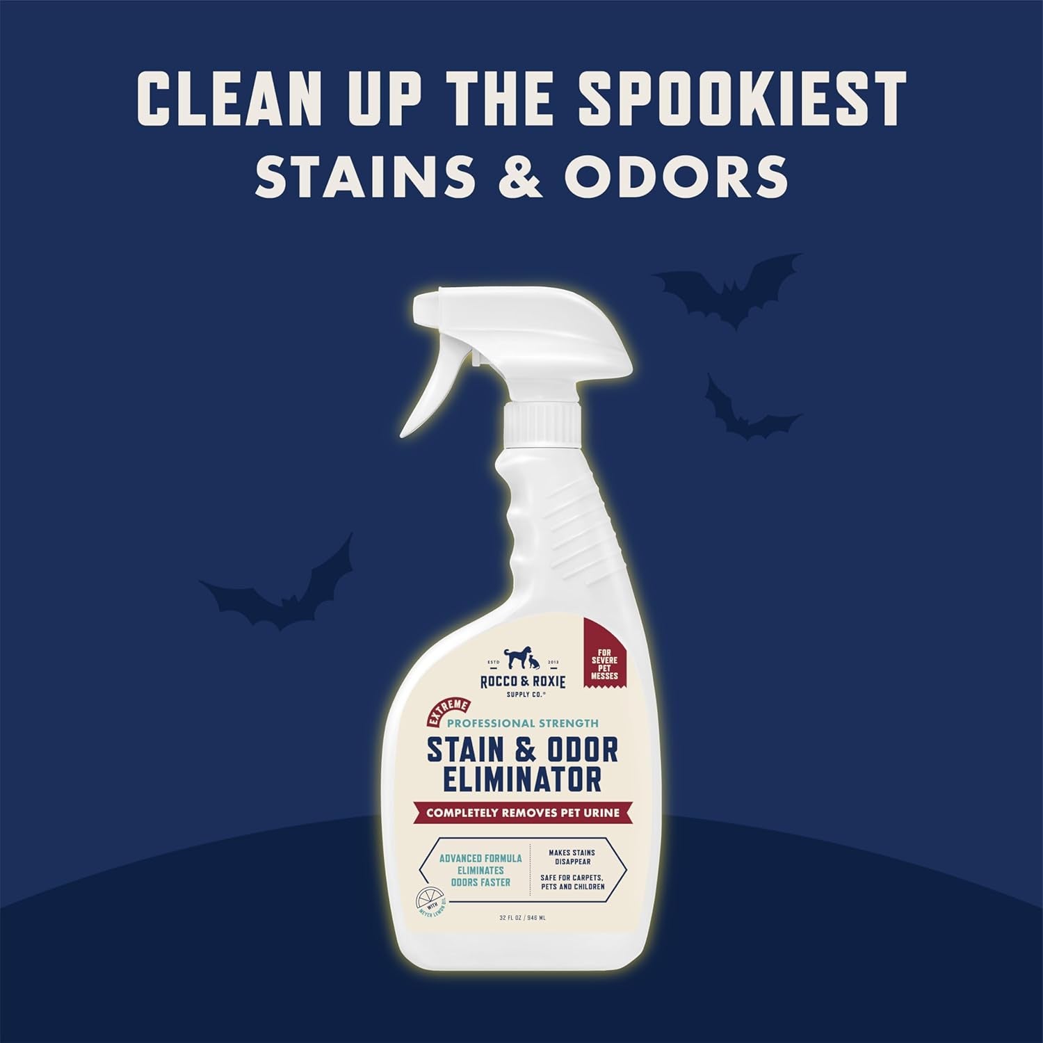 Rocco & Roxie Extreme Stain & Odor Eliminator for Strong Odor, Pet Urine Enzyme Cleaner Destroyer, Stain Remover, Dog Poop and Cat Pee, Enzymatic Carpet Cleaner Spray for Home, Puppy Potty Training