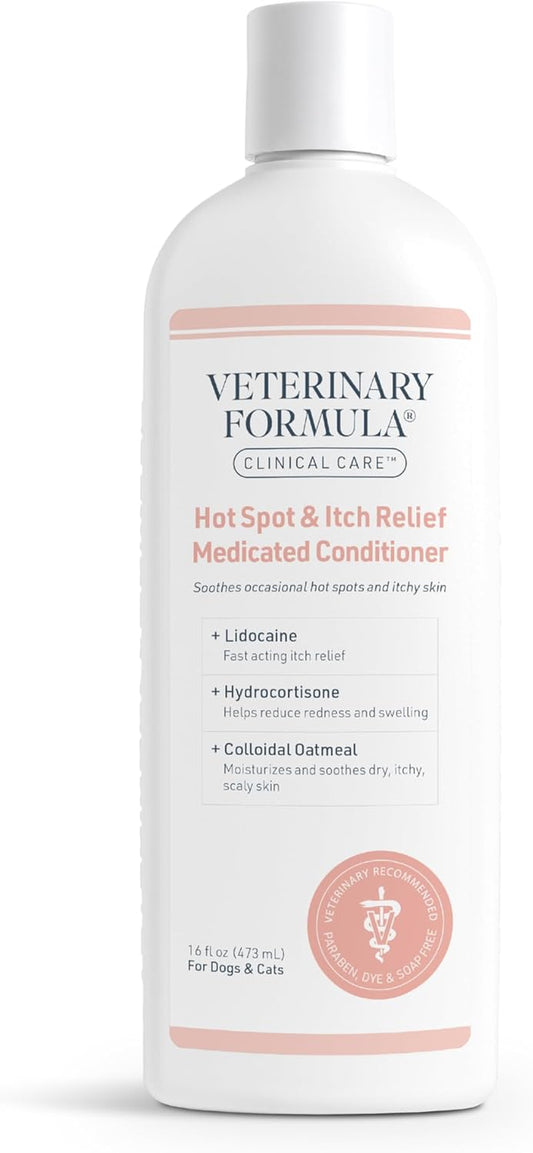 Clinical Care Hot Spot & Itch Relief Cat & Dog Medicated Conditioner, 16 Oz – Oatmeal Conditions Skin for a Lustrous Coat, Formulated to Help Alleviate Itchy Skin