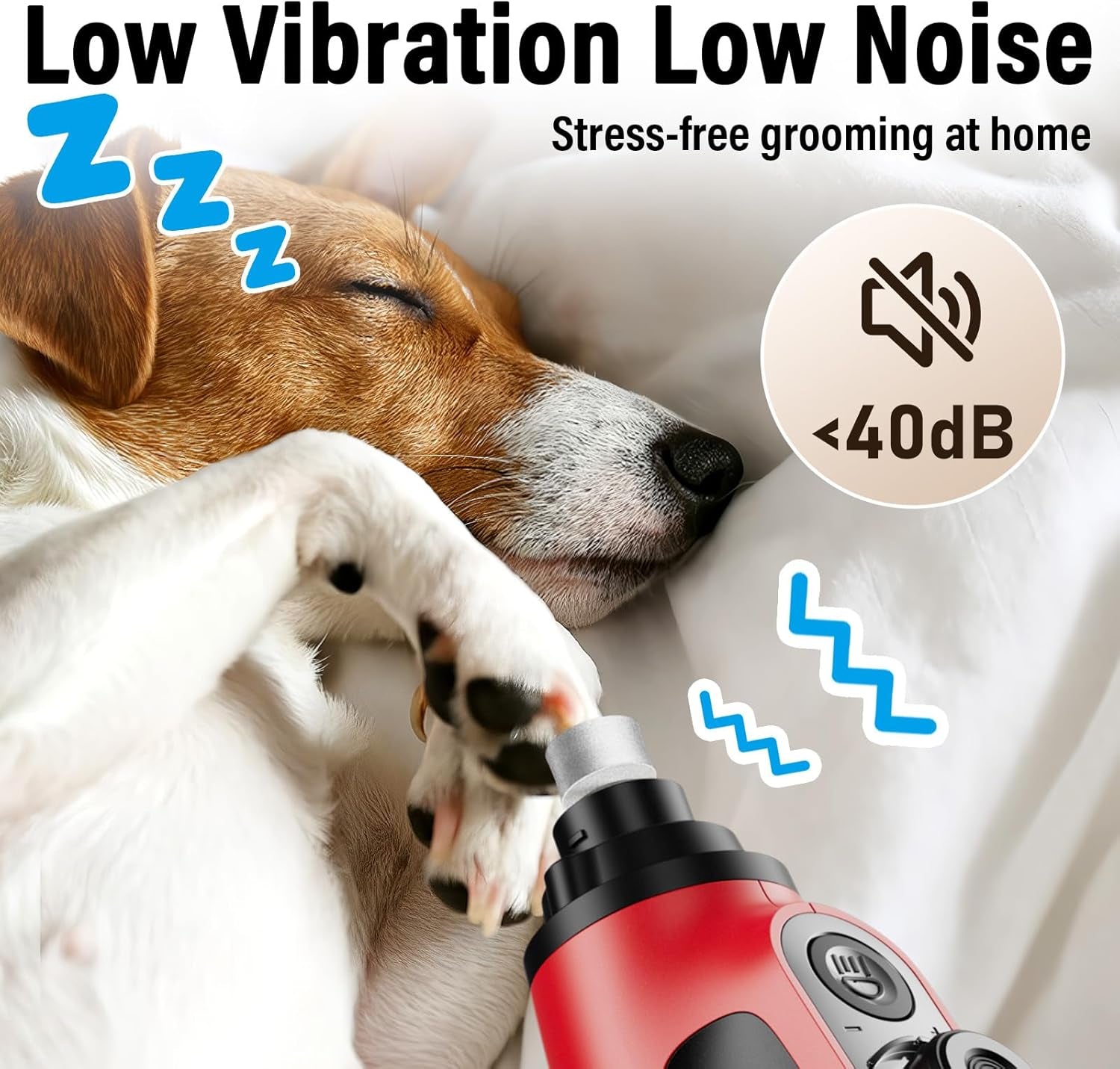 Smart 6-Speed Dog Nail Grinder - 50% More Power Pet Nail Grinder with 2 LED Lights Quiet Rechargeable Electric Dog Nail Trimmers File Toenail Grinder for Large Medium Small Dogs & Cats (Red)
