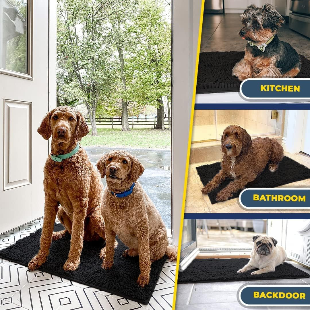 ® Shown on TV – Super Absorbent Door Mat Indoor, Microfiber Quick Dry Chenille Entryway Rug, Non-Slip Front Door Mat, Indoor Mats for Entryway, Machine Washable Pet Rug, Black 24"X36"