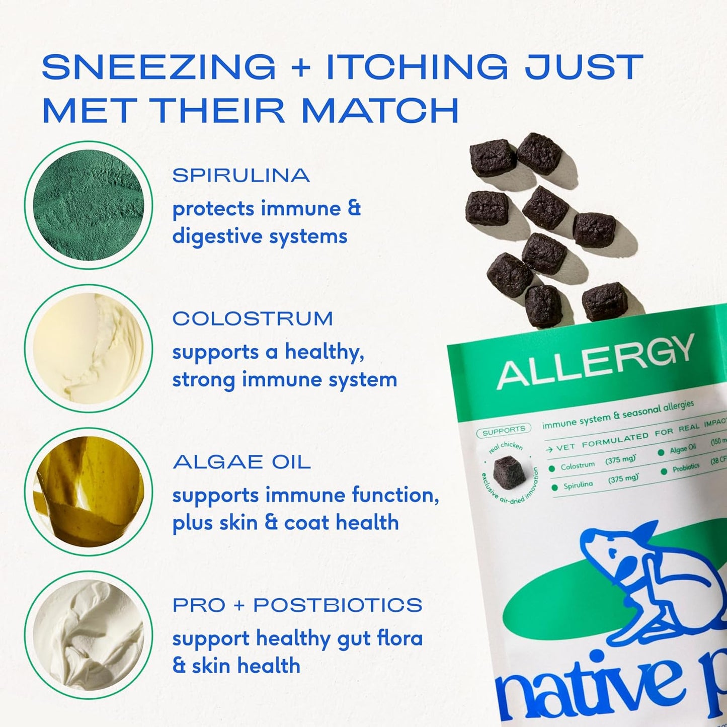 Dog Allergy Chews - Dog Allergy Relief with Probiotics and Colostrum for Itchy Skin Relief to Support Seasonal Allergy and Healthy Immune System - All Natural Anti-Histamine - 120 Chews