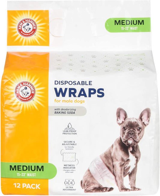for Pets Male Dog Wraps, Medium 12 Ct | Ultra-Absorbent, Adjustable Male Dog Diapers with Leak-Proof Protection & Wetness Indicator |  Baking Soda Enhanced for Odor Control