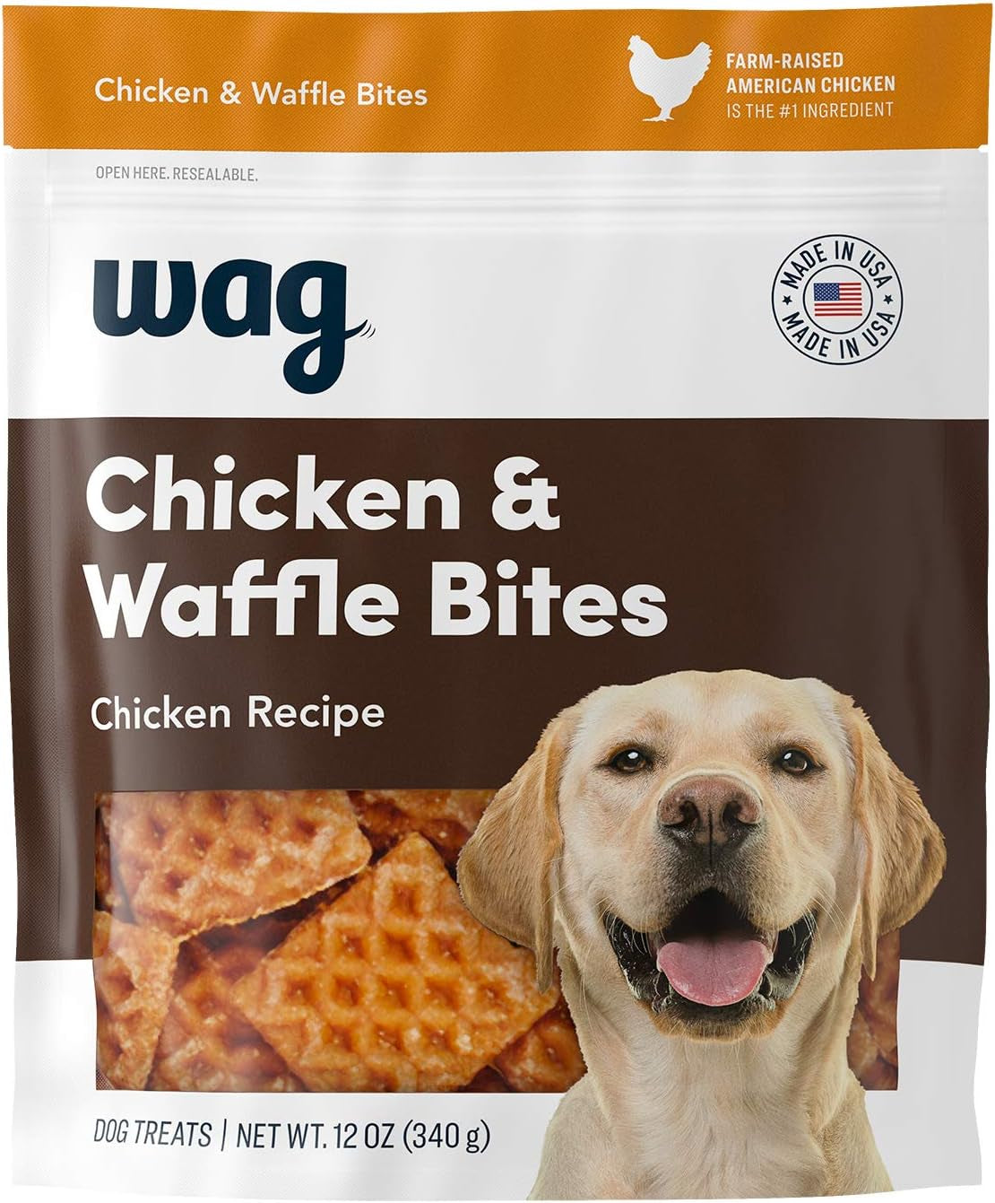 Amazon Brand -  Dog Treats, Chicken and Waffle Bites, 12 Oz Resealable Pack of 1