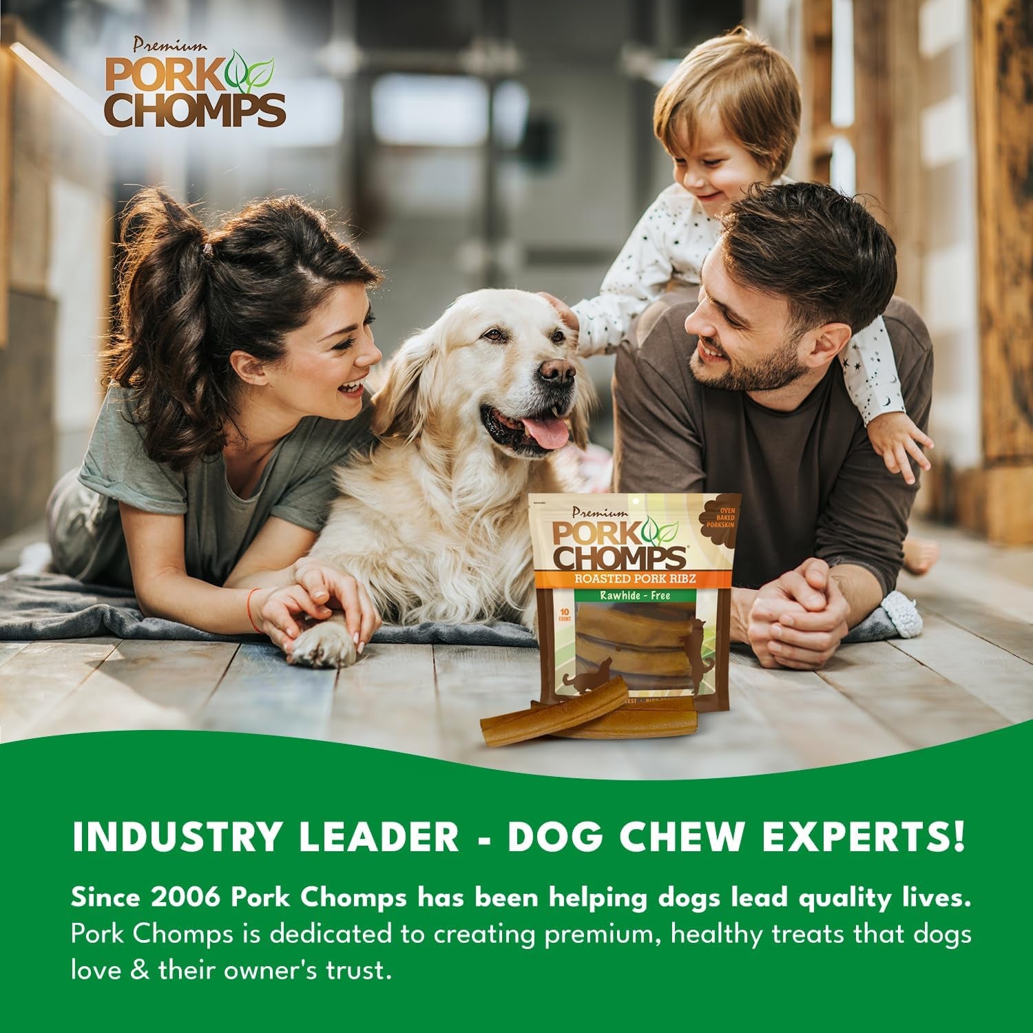 Roasted Pork Skin Dog Chews, 6-Inch Rib Shapes, 10 Count