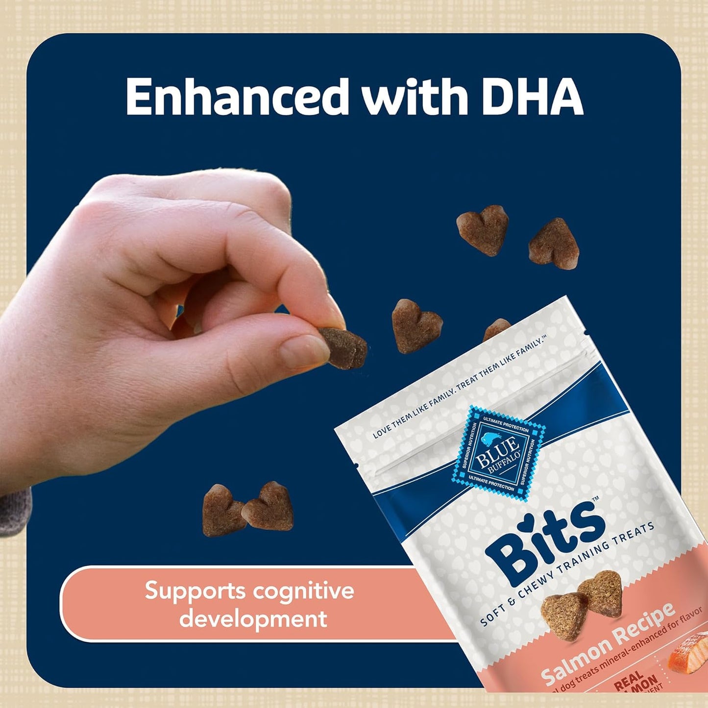 Bits Soft Dog Treats for Training, Made with Natural Ingredients & Enhanced with DHA, Salmon Recipe, 4-Oz Bag