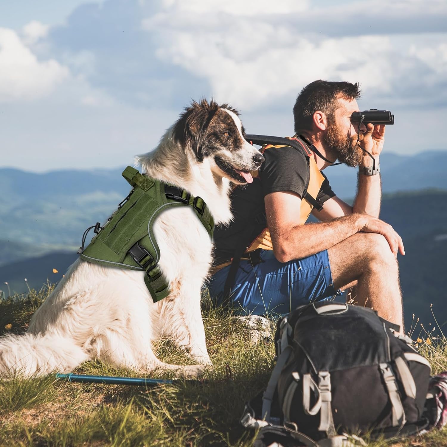 Tactical Dog Harness for Large Dogs, Heavy Duty No Pull Dog Harness with Handle, Adjustable Reflective Military K9 German Shepherd Big Size Dog Vest for Walking, Training, Hunting, Green (L)