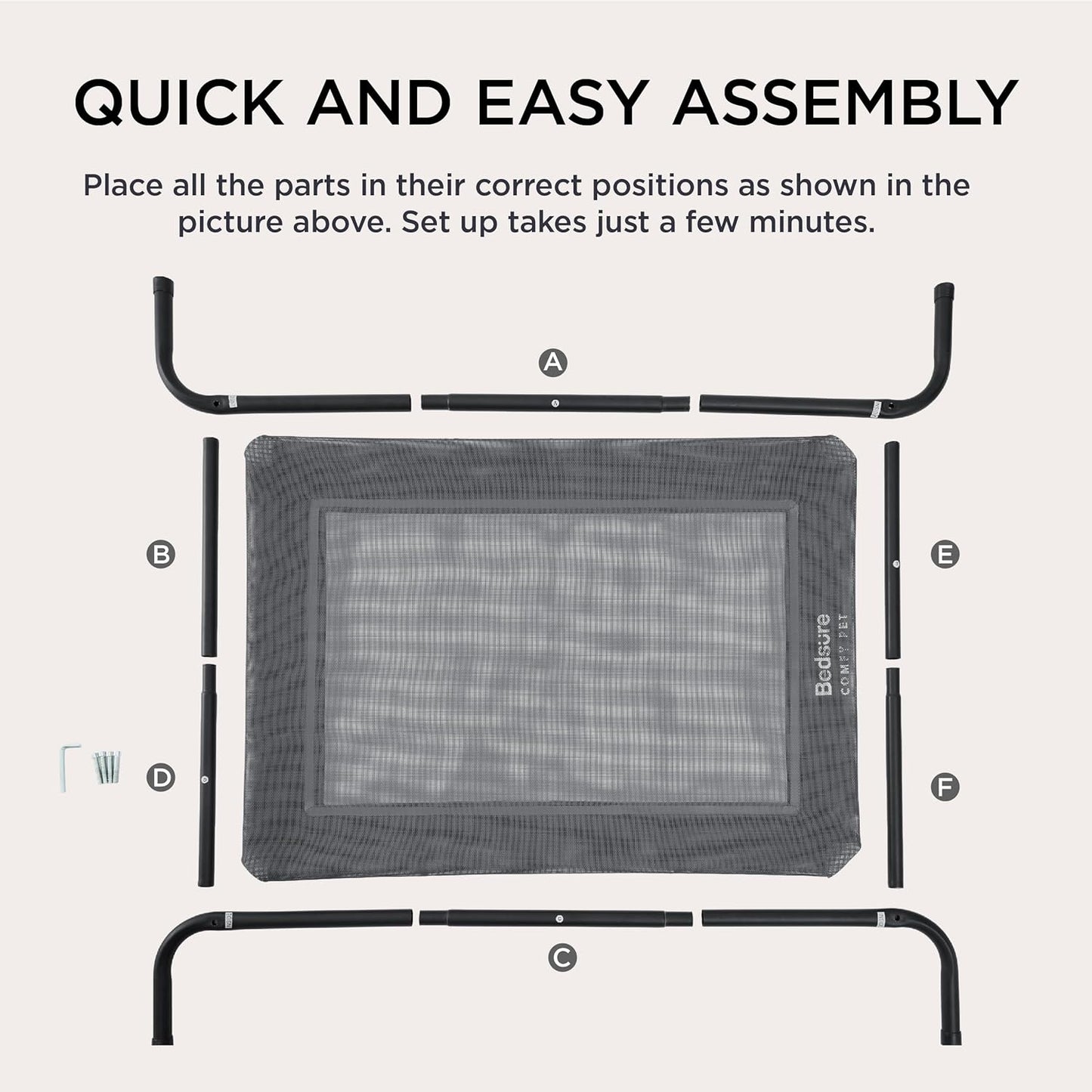 Outdoor Elevated Dog Bed Large Sized Dog, Portable Indoor & Outdoor Cooling Raised Cot Pet Hammock Bed with Skid-Resistant Feet, Frame with Breathable Mesh, Grey, 49 Inches