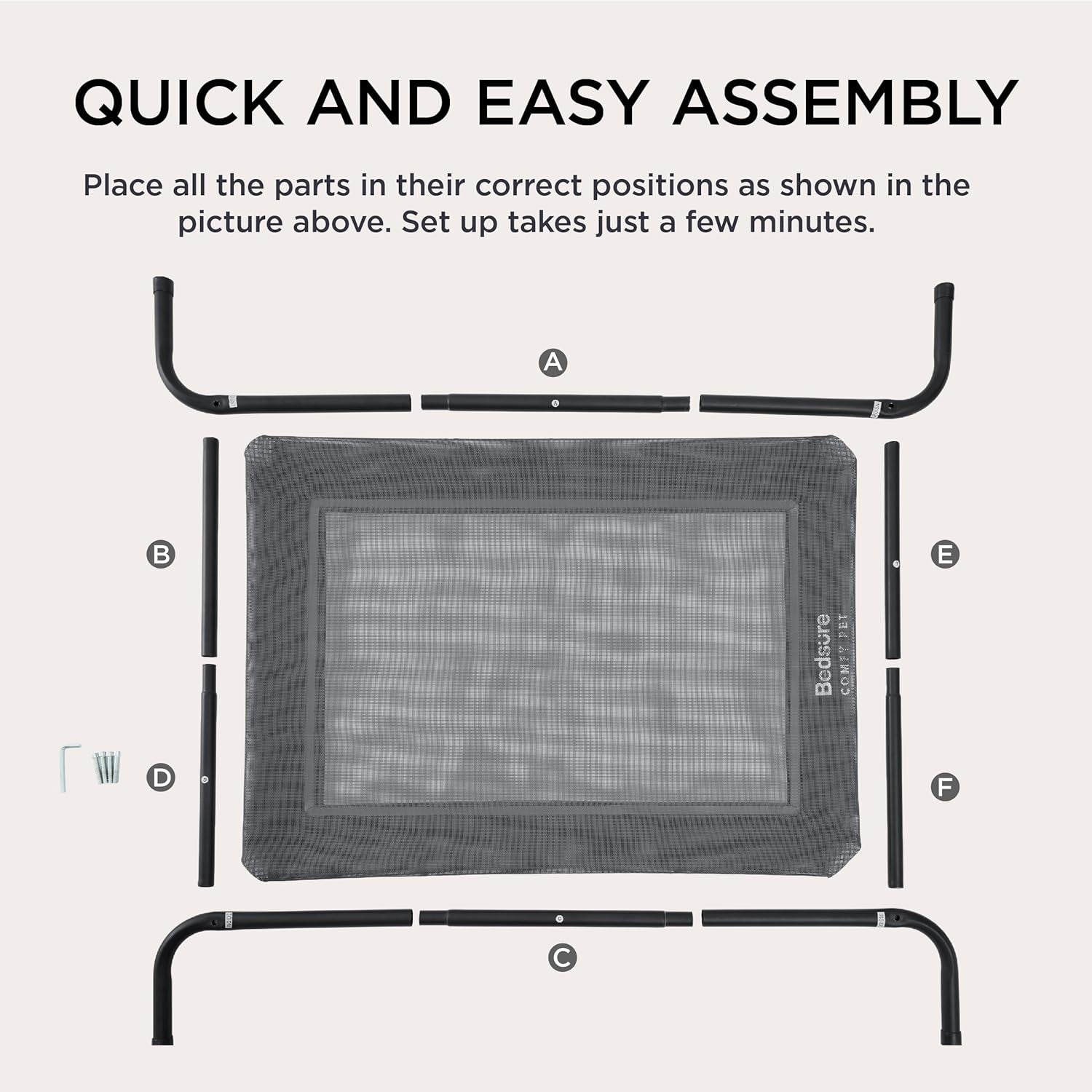 Outdoor Elevated Dog Bed Large Sized Dog, Portable Indoor & Outdoor Cooling Raised Cot Pet Hammock Bed with Skid-Resistant Feet, Frame with Breathable Mesh, Grey, 49 Inches